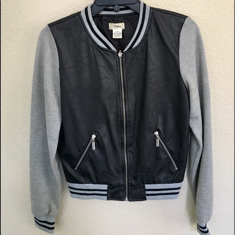 Black and Grey faux leather jacket